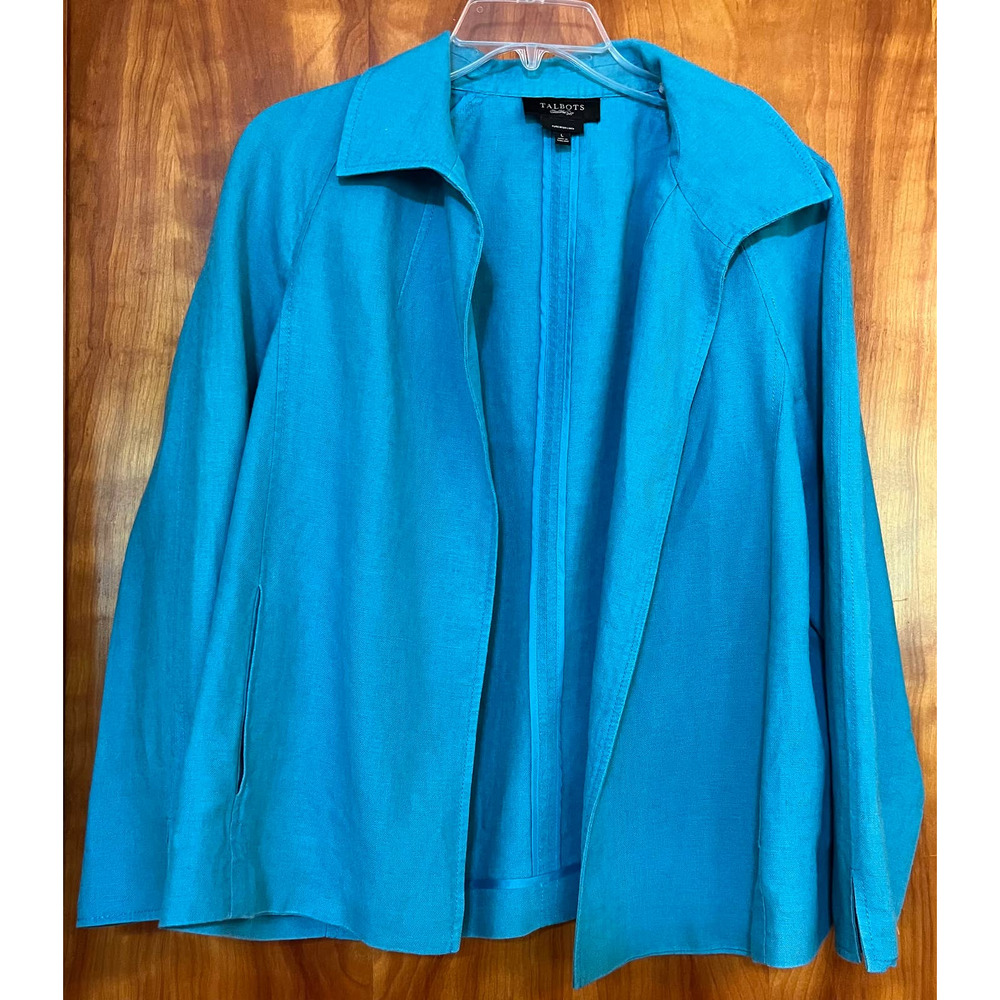 Talbots Pure Irish Linen Lightweight Open Front Jacket Size Large